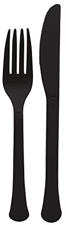 Amscan 9915411-216 - Charcoal Black Eco-Friendly Re-usable Dishwasher Safe Mixed Cutlery - 24 Pack