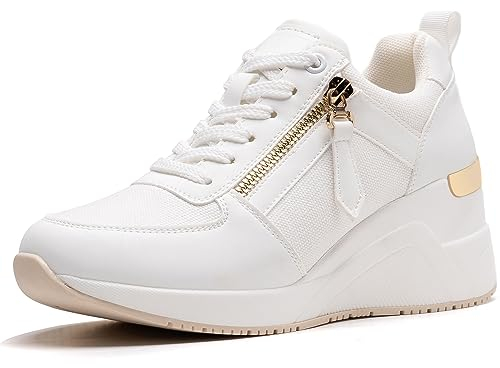 ANJOUFEMME Sneaker mit Keilabsatz - Damen Plateau Sneaker, Weiß W139-FN-DE-WHITE-39