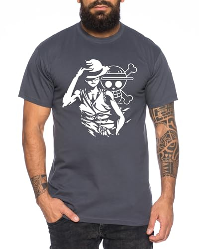 Tee Kiki Ruffy Hand - Camiseta para Hombre Sombrero de Paja Luffy Zoro One Monkey D. Pirate Ace Piece Goku Anime Ruffy, Talla:L, Color:Gris Oscuro