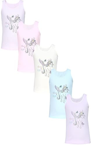 TupTam Unterhemden Mädchen Baumwoll Unterhemd 5er Pack Tank Top Ärmellos Kinder, Farbe: Einhorn Rosa Lila Blau Ecru Unicorn, Größe: 134-140