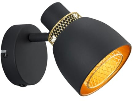 Reality Leuchten Wandleuchte Punch R80811032, Metall Schwarz matt/Goldfarbig, exkl. 1x E14 |