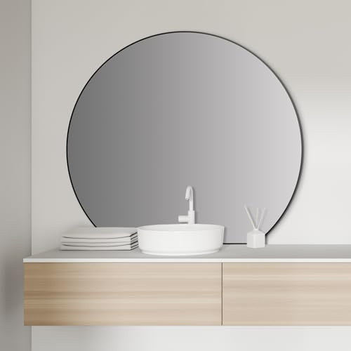 Talos Picasso spegel, svart, Ø 100 cm – elegant väggspegel med aluminiumram – perfekt för badrum och modern atmosfär – högkvalitativ badrumsspegel i svart