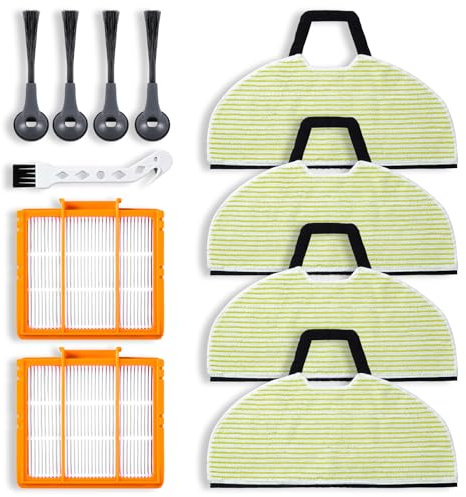 4 Mop Pads Replacement Parts for Shark RV2610WA, AV2610WA, RV2620WD, RV2410WD AI Ultra 2-in-1 Robot Vacuum and Mop Accessories, 4 Mop Pads, 2 Filter, 4 Side Brush Combo