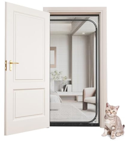 LIFEDYLUK Moustiquaire de Porte pour Chat pour empêcher Animaux de Compagnie de s'échapper, Rideau de Porte avec Fermeture éclair pour Salon Chambre à Coucher Cuisine terrasse (90 * 200cm,Noir)