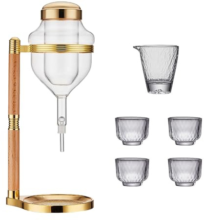 Liquor Dispenser Glass Whiskey Dispenser - Ice Cold Sake Server - Sturdy Drink Jug for Parties & Home Use (gold)
