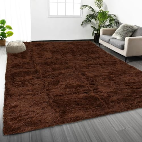 Oxford Homeware Tapis Salon – Grands Tapis Marron pour Chambre 80x150 cm – Tapis de Chevet Moderne, Doux, Antidérapant, Lavable pour Moquettes de Sol
