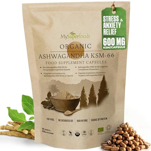 Ashwagandha KSM-66 Capsules | Max Strength 7200mg per Capsule | Up to 400% Higher Potency | Stress & Anxiety Relief, Improved Endurance & Better Sleep | Organic & Vegan | MySuperfoods