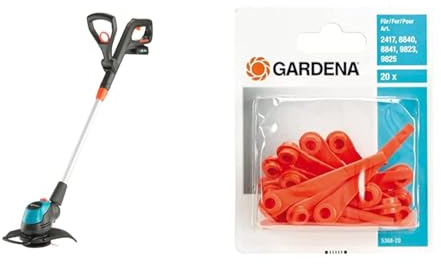 Gardena Akku-Trimmer EasyCut 23/18V P4A Ready-to-Use Set & Ersatzmesser RotorCut: Ersatzmesser für Rasentrimmer und Akkutrimmer, Kunststoff-Messer, leicht auswechselbar, 20 Stück (5368-20)