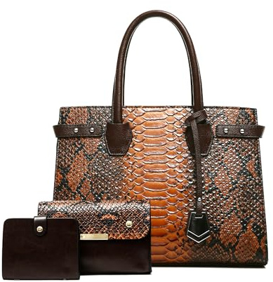 LUXCAELY Handtasche - Retro Mode - Luxuriöse PU Leder - Tasche mit Schlangenmuster - Geeignet für Geschäftstreffen, Abendessen und Modepartys - Dunkelbraun