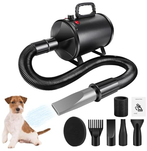 Hundefön Hundetrockner 2800W Professioneller Haartrockner für Hunde Einstellbare Geschwindigkeit Tierfön Pet Dryer Hundepflege-Trockner-Gebläse mit 4 Düsen und Schlauch Tierfön Pet Dryer Hundepflege