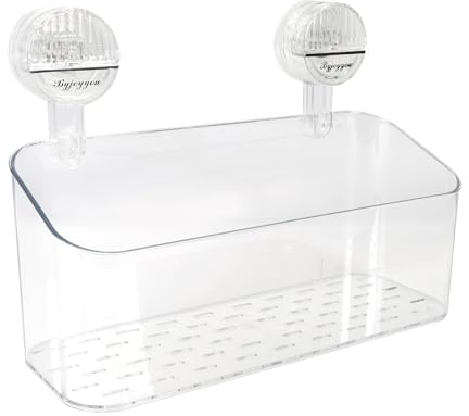 Gzsekken Bathroom Caddy Shelf, Plastic Shower Caddy Suction Cup Self-Adhesive No Drilling Clear Shower Toiletries Organiser Wall Storage Holder for Soap Shampoo Toothbrush