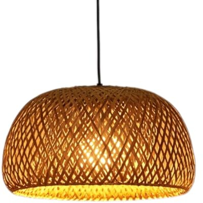 Hobaca Rattan Handgefertigten Pendelleuchte, Boho Deckelampe für Esszimmer, 1-Pack E27 Vintage Pendelleuchte, 30 cm Natürlichen Bambus Kronleuchter Gewebte Hängelampe für Restaurant,Café