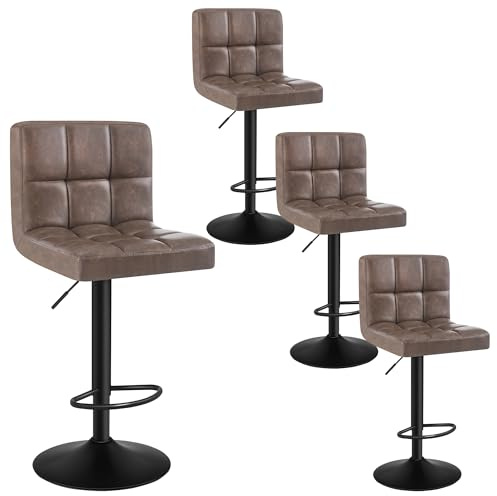 WOLTU Barhocker 4er Set, Barstuhl Höhenverstellbar, PU-Bezug, Dunkelbraun | Drehbarer Bar Stool mit Rückenlehne, Fußstütze, Robuster Metallrahmen, für Küche und Hausbar