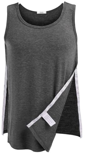 Deyeek T-shirt unisexe après chirurgie de l'épaule Débardeurs de rééducation Homme Snap Open Tearaway Débardeur Femme avec Snap Chemo Coiffe des rotateurs Vêtements après chirurgie S-XXL, gris foncé