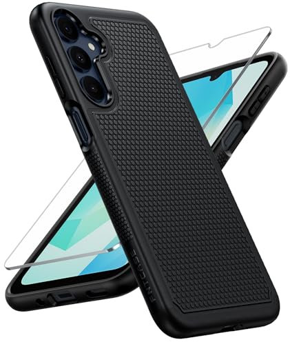 FNTCASE for Samsung A17/A16 Phone Case: Dual Layer Protective Heavy Duty Galaxy Cell Cover with Non Slip Textured Back - Shockproof Rugged Military Grade Drop Protection Bumper Tough (Black)