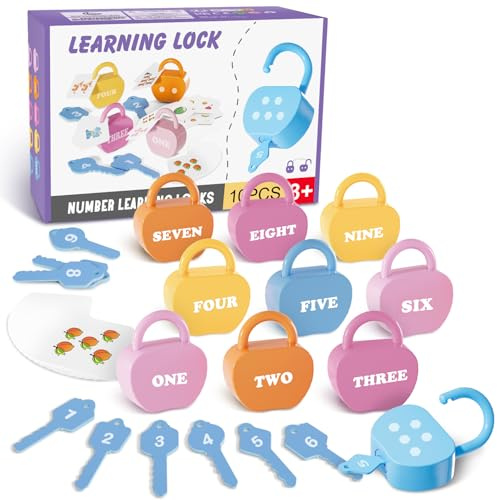 YYDeek 10 Set Locks and Key Toys for 2 3 4 Year Old Boy and Girls, Number Counting Blocks Travel Toys for Toddlers on Plane, Montessori Early Development & Activity Toys