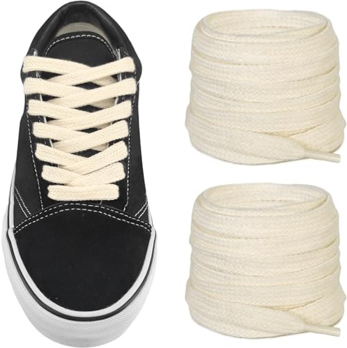 NDTEZUGT 8mm Lacets Plats pour Vans Baskets, Cordes Lacets de Replacement en Coton pour Chaussures de Sport en Toile (Beige,63/160cm)