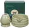 GOMETY Tazón de té japonés para matcha con vertedor, cuenco de té Chawan Matcha con bandeja batidora, cuenco tradicional de cerámica Matcha, tazón de té Chawan, tazón de té de cerámica, color matcha
