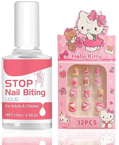 Stop Nägelkauen Nagellack + 12 Stück Nägel Zum Aufkleben für Kinder, 15ml No Bite Nagellack, Daumenlutschen Stop Nails Polish - Natürlich, anti nagelkauen, gegen fingernägel beißen (0.51 fl.oz)