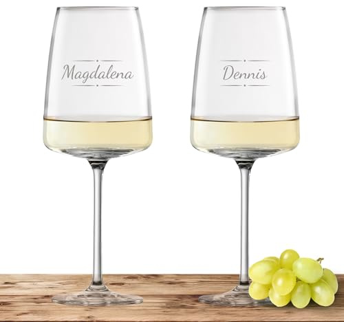 2X Zwiesel Glas Weißweinglas 535ml mit Namen oder Wunschtext graviert - Vivid Senses - Weingläser als personalisiertes Geschenk für Paare, Eltern oder zur Hochzeit - Motiv (Verzierung 03)