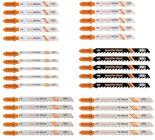 BGTEC 30PCS T Shank Jigsaw Blades Set HCS/HSS Jig Saw Blades Assortment | For Wood, Plastic and Metal Cutting (T118A,T118B,T101AO,T101B,T101BR,T144D)