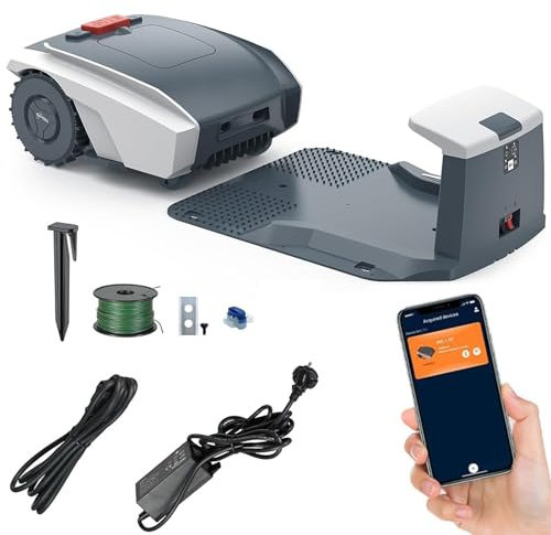 Robot tagliaerba con controllo APP, robot tagliaerba automatico, taglia fino a 1500 mq, con pendenza del 30%, taglio ultra silenzioso, con sensore pioggia, controllo applicazione Bluetooth, sensori di