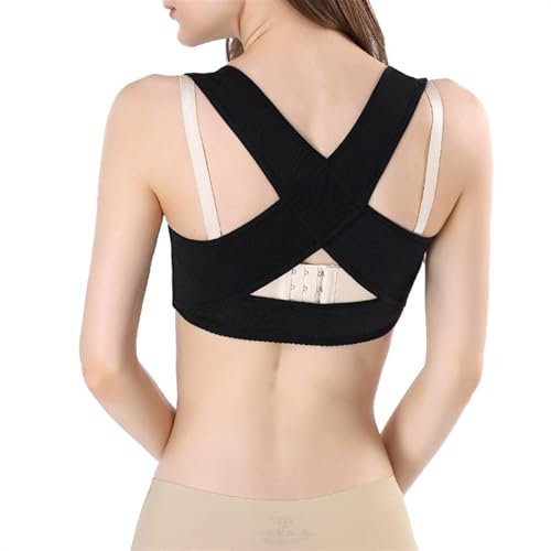 Bruststütze Unsichtbarer Haltungskorrektur-BH Für Frauen Schulter-, Nacken-, Schlüsselbein- Und Obere Rückenstütze Korsett Rundrücken-Korrektur X-Träger-Oberteil Shapewear-Oberteile(Black,M)