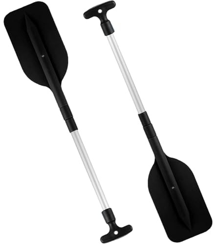 KDAMGOQE Kanu-Paddel, 2 Stcs Kajak-Paddel Teleskop-Kajak- mit Plastikblättern Kanu T-Griff-Boot tragbare Bootsrunde für Kanus, aufblasbare Boote, Notfallboote Schwarz