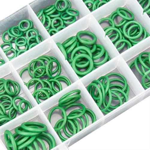 Gummi-O-Ring-Set, O-Ring-Sortiment, Dichtungssatz for Kfz-Klimaanlage, Klimaanlage, Rohrhydraulik, Luft, Gas, HVAC, R134a, R12, Grün