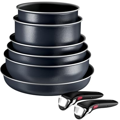 Tefal Ingenio Enjoy, 8-teiliges Topf und Pfannenset abnehmbarer Griff, stapelbar, platzsparend, Pfannen Induktion mit Antihaftversiegelung, einfache Handhabung und Reinigung, L7239343