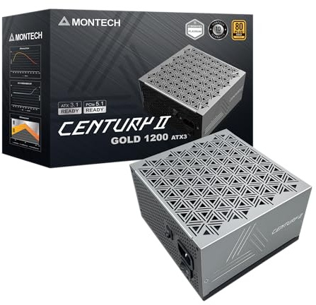 MONTECH Century II - 1200W High-End ATX Gaming Power Supply - 80 Plus Gold & Cybenetics Platinum - Fully Modular - ATX 3.1 & PCIe 5.1 Ready with 12V-2x6 Cable - 10 Years Warranty