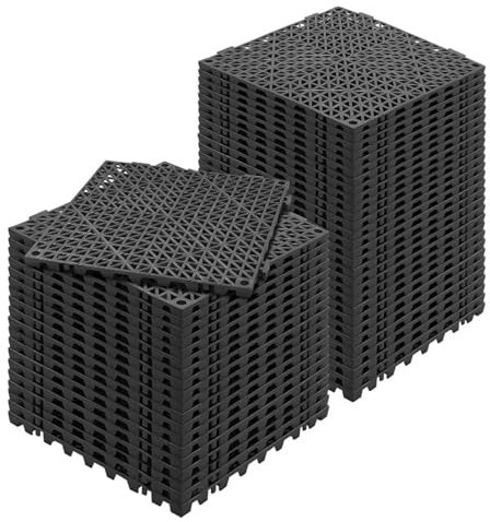 Piastrelle ad incastro per drenaggio 30,5 x 30,5 x 1,3 cm, per pavimenti esterni, piscina, doccia, bagno, terrazza, garage, 50 pezzi, colore: nero