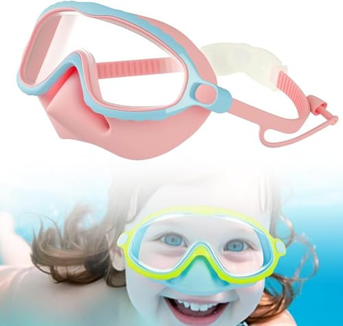 Children's Swimming Goggles with Nose Mask, Anti-Fog Children's Diving Goggles Leakproof Fabric Belt, Suitable for Swimming for Children Aged 3-15 (Pink)
