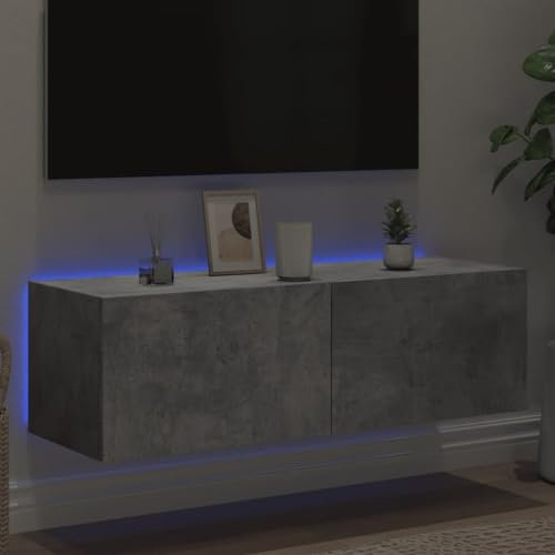 Meuble TV Flottant Moderne de 100 cm avec éclairage LED - Centre de Divertissement Mural et Rangement multimédia pour la Plupart des téléviseurs - Design Gris élégant