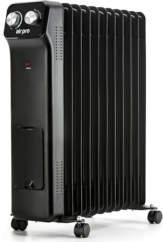 Air Pro Oil Filled Radiator 2500W with Adjustable Thermostat – 11 Fin Portable Electric Heater 3 Heat Settings, Overheat & Tip-Over Protection, Quiet for Home, Office and Any Room Radiator on Wheels
