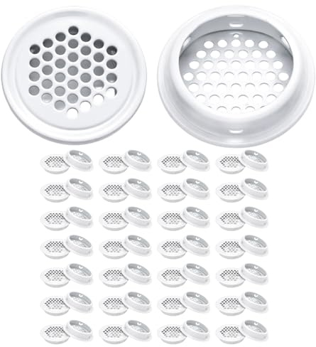 30PCS Grille de Ventilation Blanc, Grille d'Aération Ronde en Inox, Grille de Ventilation Ronde pour Placard, Armoire, Bureau et Autres Espaces