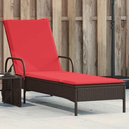 Mokuyary Sonnenliege mit Rollen und Kissen Braun Poly Rattan, Strandliege mit 3-Fach verstellbare Rückenlehne Gartenliege Liegestuhl für Garten, Balkon, Terrasse, Camping, Strand, Pool