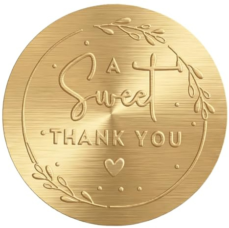 mabor 120 stycken gyllene runda tack klistermärken med Sweet Thank You prägling
