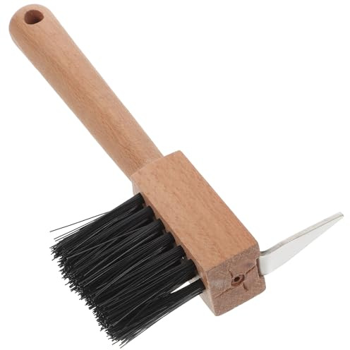 HOMOCONO Braune Hufbürste für Rinder und Pferde mit Holzgriff aus Edelstahl | Komfortabler Griff, ohne Grate und Handschonend, Leicht zu Verstauen, Robustes Werkzeug für Klauenpflege