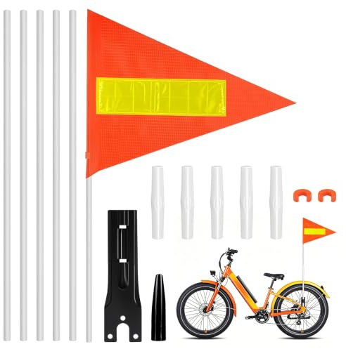 PlsMupn Reflektierende Fahne Fahrradanhänger, 200 cm Fahrradfahne Verstellbare-Orange Fahrrad Wimpel, Fahrradwimpel Kinderfahrradfahne Warnschild