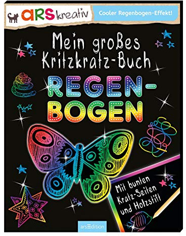 Mein großes Kritzkratz-Buch Regenbogen: Enth.: Buch m. Mal- u. Bastelideen, Regenbogen-Kratz-Seiten u. Holzstift