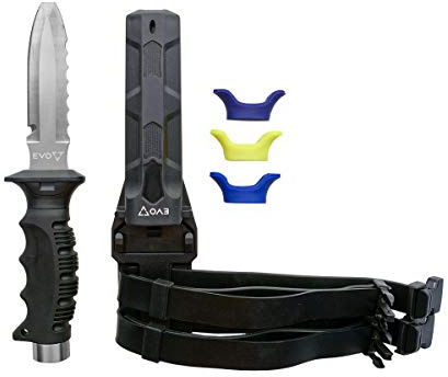 EVO 420 Stainless Blunt Scuba Dive Knife - 5 Premium Diving Knife with Blunt Tip, Serrated Top Edge, and Built-in Line Cutter - Scuba and Snorkeling Gear - Underwater Equipment and Accessories
