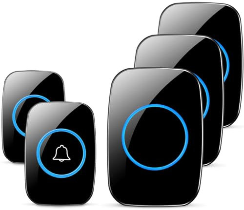 FullHouse Wireless Doorbell, Waterproof Door Chime Kit Includes Push Button Transmitter and Plug-in Receiver, Over 1000 feet Range, CD Quality Sound and LED Flash (2 Transmitter + 3 Receiver Black