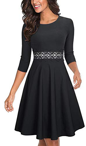 HOMEYEE Dam, vintage, rund hals, ärmlös, blommigt broderad, knälång cocktailklänning UKA079, Svart – tyg B, M
