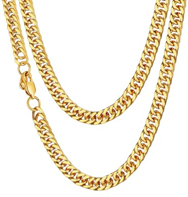ChainsHouse Halskette Edelstahl Panzerkette für Herren Damen 7MM breit kubanische Halskette Cuban Kette Gold mit Geschenkebox enthält - 71cm