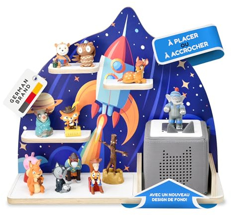 stadtecken Kinder Regal für Musikbox I Geeignet für die Toniebox und ca. 35 Tonies I Perfekte Aufbewahrung für Kinderzimmer I zum Aufstellen oder Aufhängen (Rakete, Mittel)
