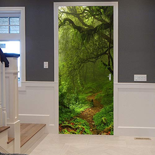 A.Monamour Türtapete Selbstklebend Türfolie Türposter 3D Regenwald Grüne Bäume Wald Weg Naturlandschaft Vinyl Folie Türdeko Tapete Wandbild Türaufkleber Türtattoo 90x200cm