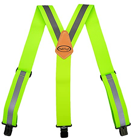 MELOTOUGH Reflekterande säkerhetshängslen |Arbetshängslen med Hi Viz reflekterande remsa hållverktyg bälteshängslen, Reflekterande grön, Y BACK