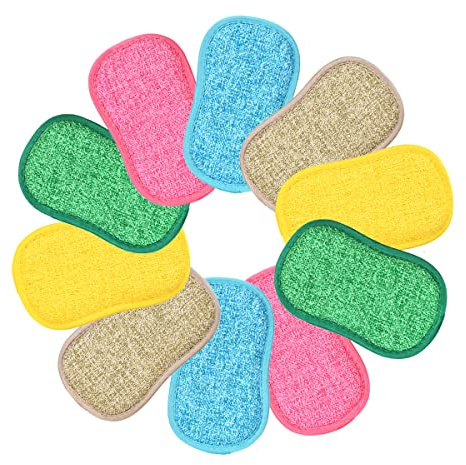 Hihamer Eponge 10pcs Éponges Microfibres Lavable et Réutilisable Éponge Vaisselle et Multiusage Antibactériennes et résistantes pour Nettoyer Couleur Aléatoire