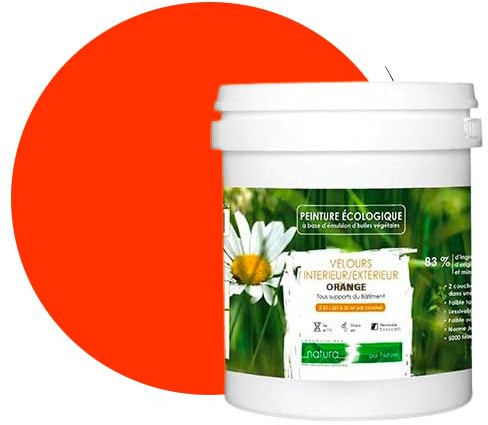 Vernice naturale ecologica per interni esterni effetto velluto Natura - 1 L/13 m² [Classe energetica A+], arancione